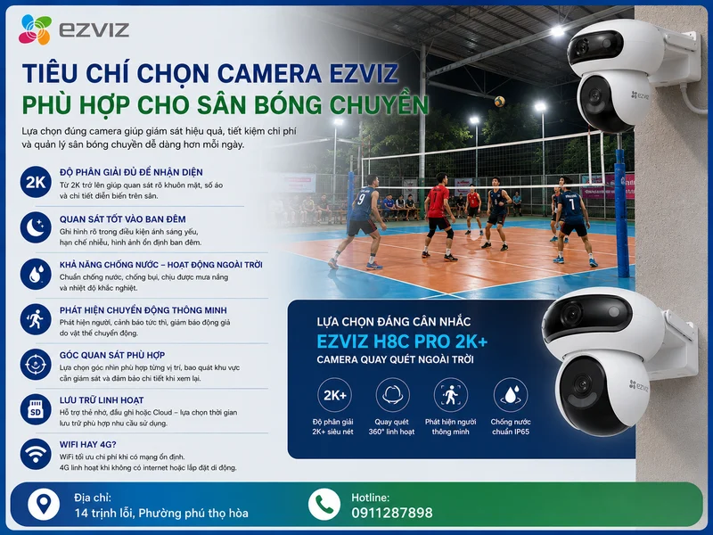 Tiêu chí chọn camera Ezviz phù hợp cho sân bóng chuyền