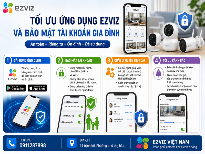 Tối ưu ứng dụng Ezviz và bảo mật tài khoản gia đình