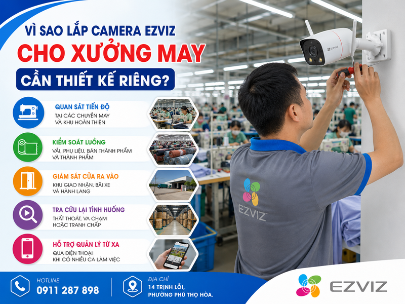 Vì sao lắp camera Ezviz cho xưởng may cần thiết kế riêng?