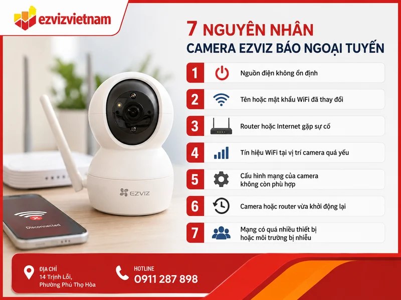 7 nguyên nhân khiến camera Ezviz báo ngoại tuyến