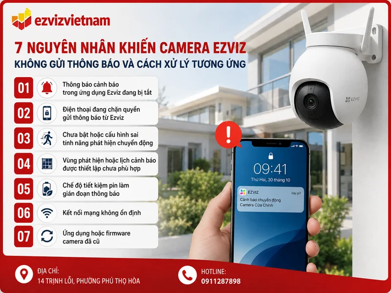 7 nguyên nhân khiến Camera Ezviz không gửi thông báo và cách xử lý tương ứng