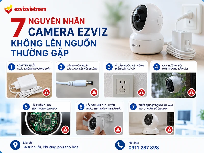 7 nguyên nhân khiến Camera Ezviz không lên nguồn thường gặp