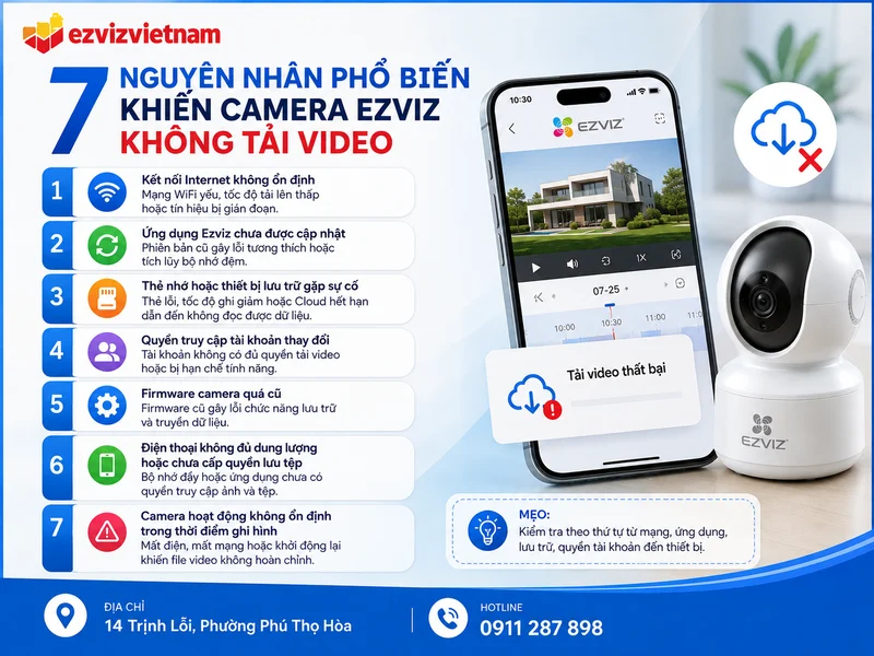 7 nguyên nhân phổ biến khiến Camera Ezviz không tải video