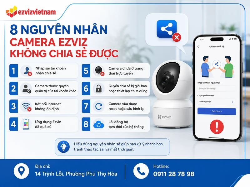 8 nguyên nhân phổ biến khiến Camera Ezviz không chia sẻ được