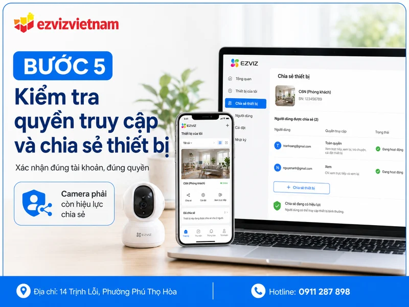 Bước 5: Kiểm tra quyền truy cập và chia sẻ thiết bị