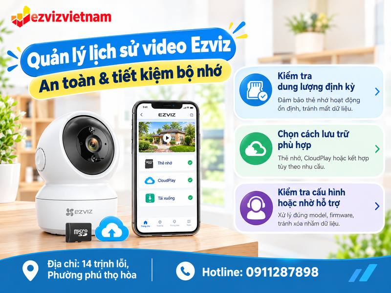 Cách quản lý lịch sử video Ezviz an toàn và tiết kiệm bộ nhớ