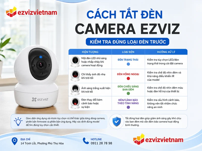 Cách tắt đèn camera Ezviz nhanh nhất: kiểm tra đúng loại đèn trước