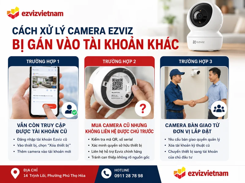 Cách xử lý camera Ezviz bị gán vào tài khoản khác theo từng trường hợp
