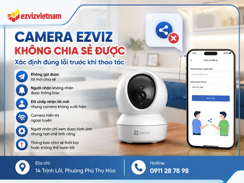 Camera Ezviz không chia sẻ được là do đâu? Xác định đúng lỗi trước khi thao tác