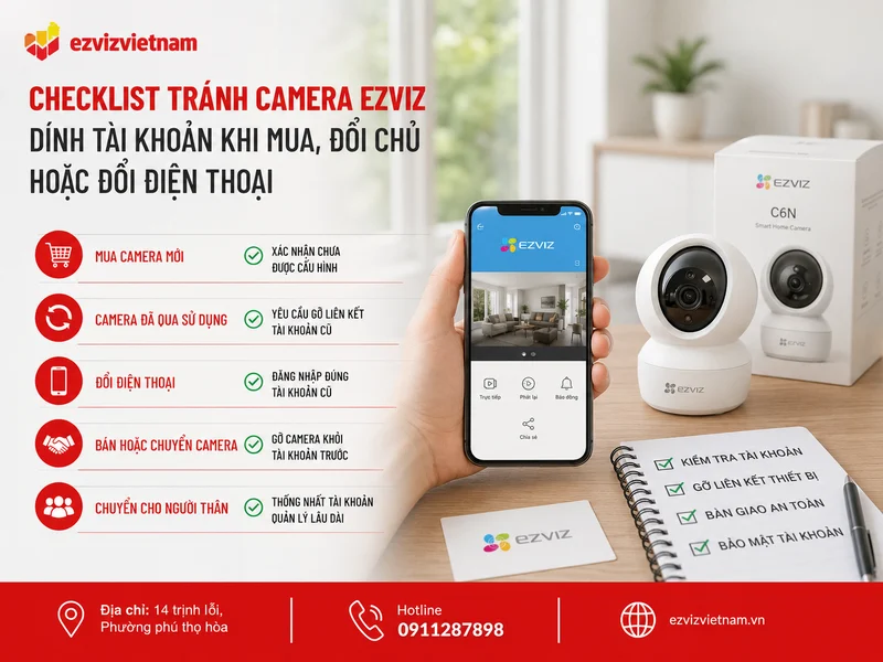 Checklist tránh camera Ezviz dính tài khoản khi mua, đổi chủ hoặc đổi điện thoại