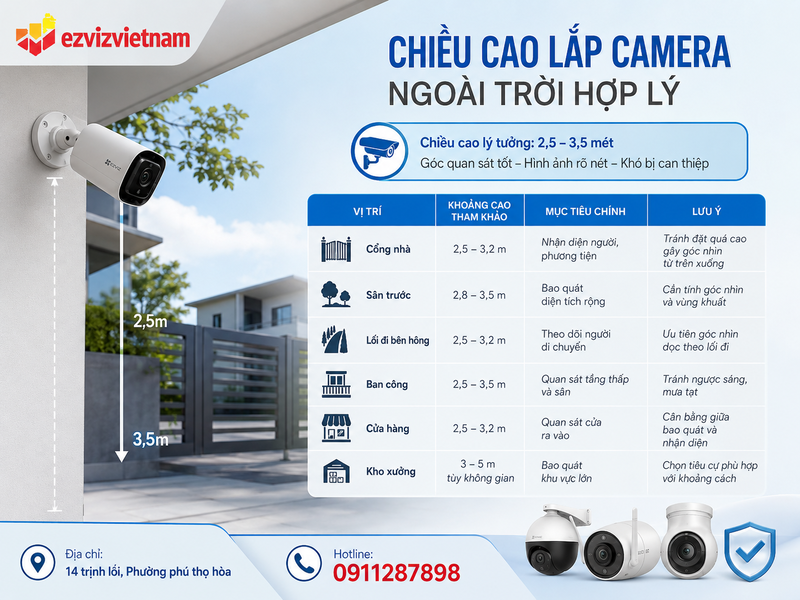 Chiều cao lắp camera ngoài trời bao nhiêu mét là hợp lý?