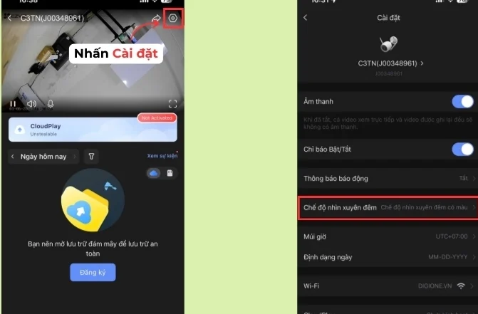 Chọn mục “Chế độ nhìn xuyên đêm” (hoặc Đèn phụ trợ)