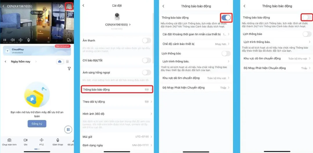Chọn mục Thông báo báo động