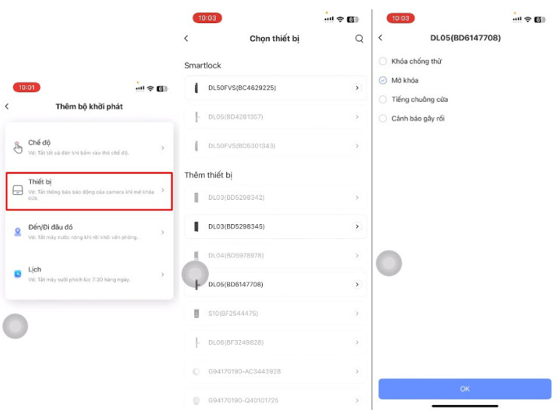 Chọn vào khóa cửa muốn kết nối