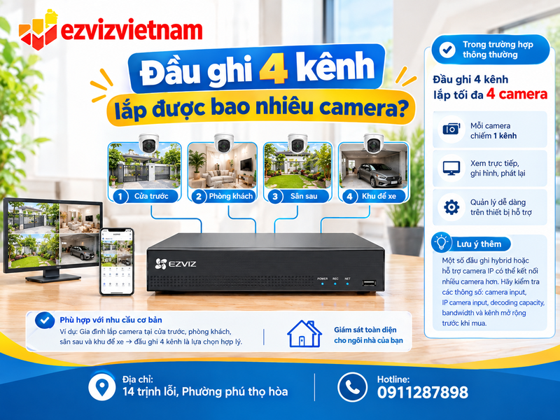 Đầu ghi 4 kênh lắp được bao nhiêu camera?