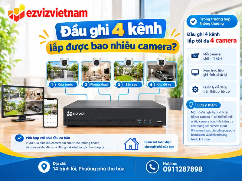Đầu ghi 4 kênh lắp được bao nhiêu camera?