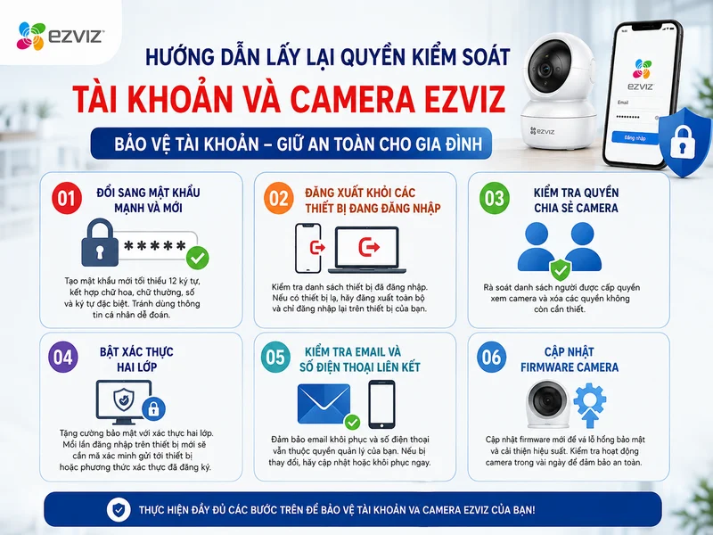 Hướng dẫn lấy lại quyền kiểm soát tài khoản và camera Ezviz