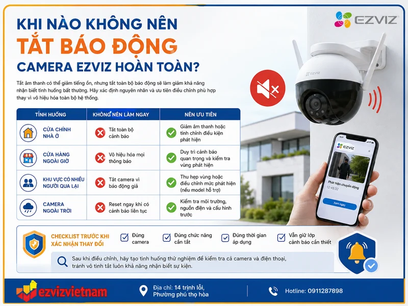 Khi nào không nên tắt báo động camera Ezviz hoàn toàn?