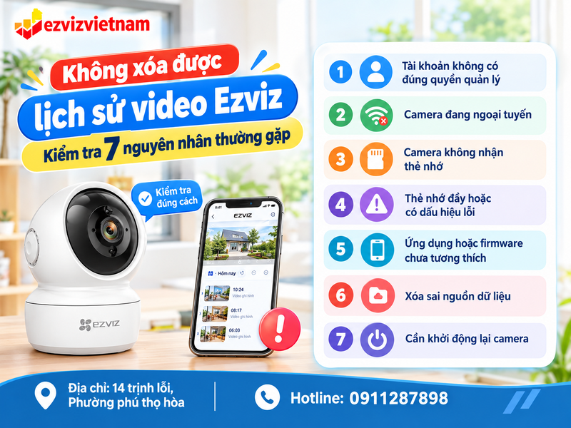 Không xóa được lịch sử video Ezviz: kiểm tra 7 nguyên nhân thường gặp