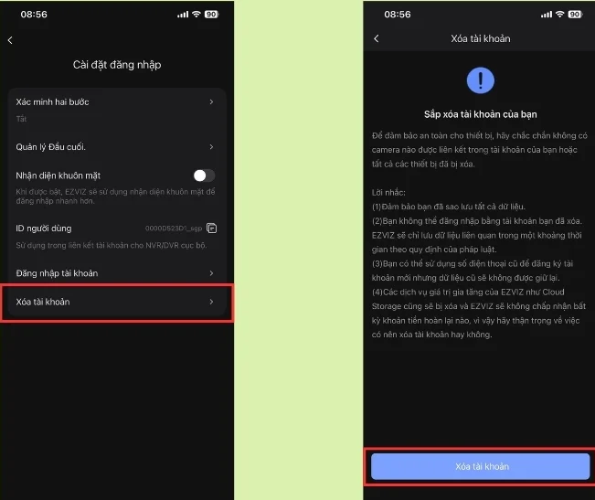 Kích hoạt tính năng xóa tài khoản