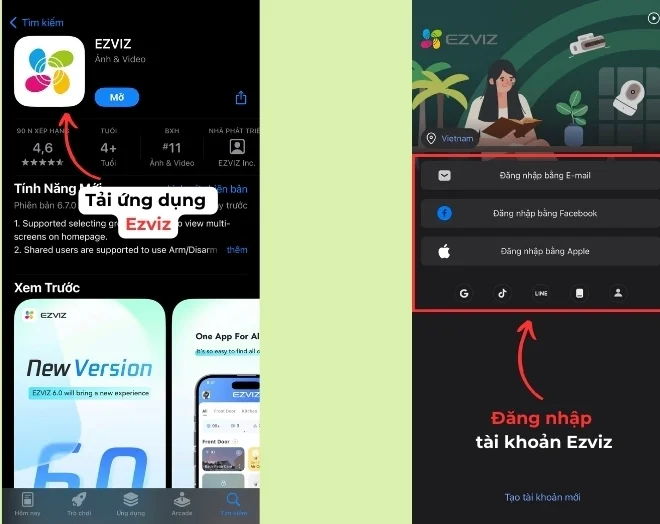 Mở và đăng nhập ứng dụng EZVIZ