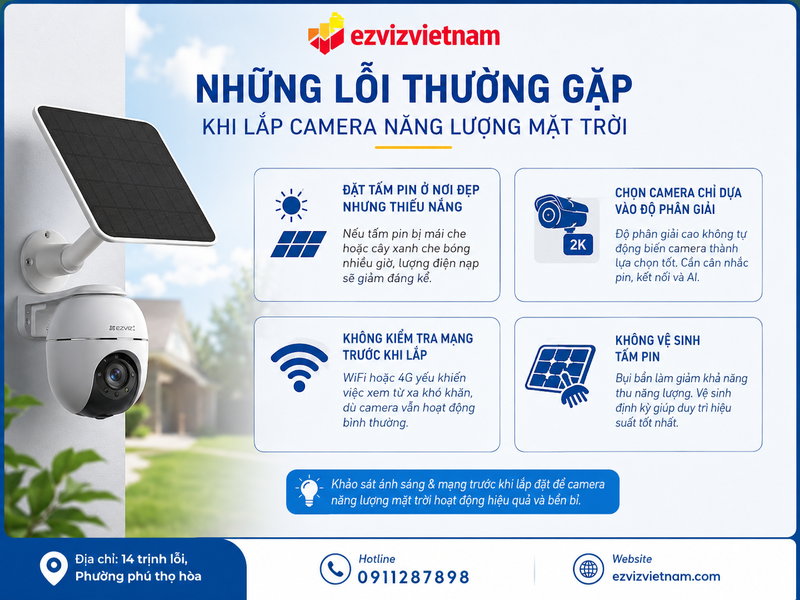 Những lỗi thường gặp khi lắp camera năng lượng mặt trời
