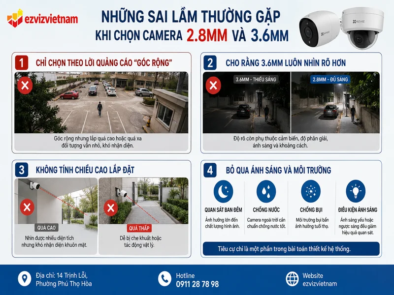 Những sai lầm thường gặp khi chọn camera 2.8mm và 3.6mm
