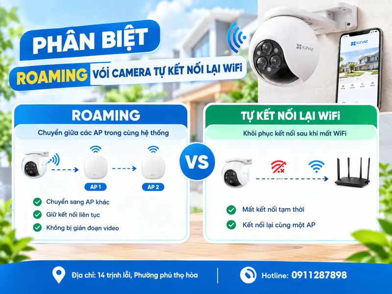 Phân biệt roaming với camera tự kết nối lại WiFi