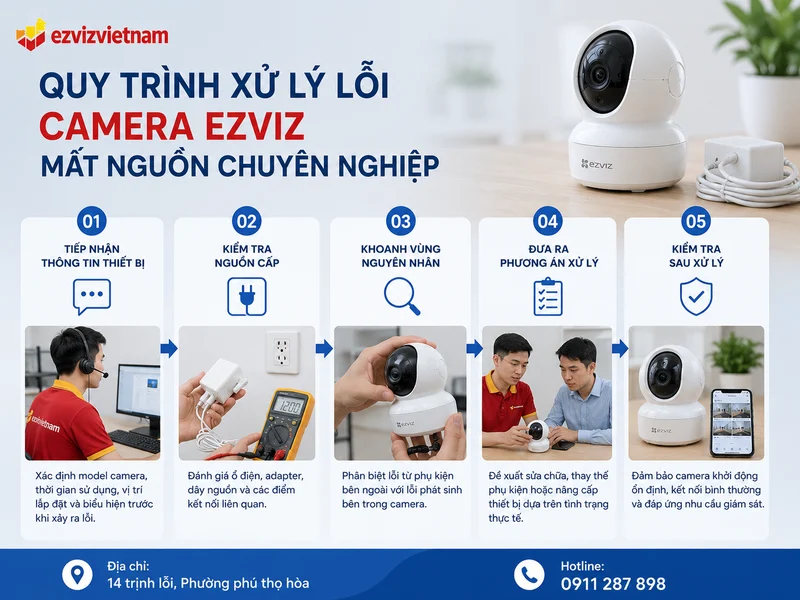 Quy trình xử lý lỗi Camera Ezviz mất nguồn chuyên nghiệp