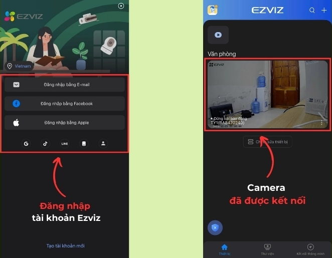 Truy cập ứng dụng Ezviz và đăng nhập