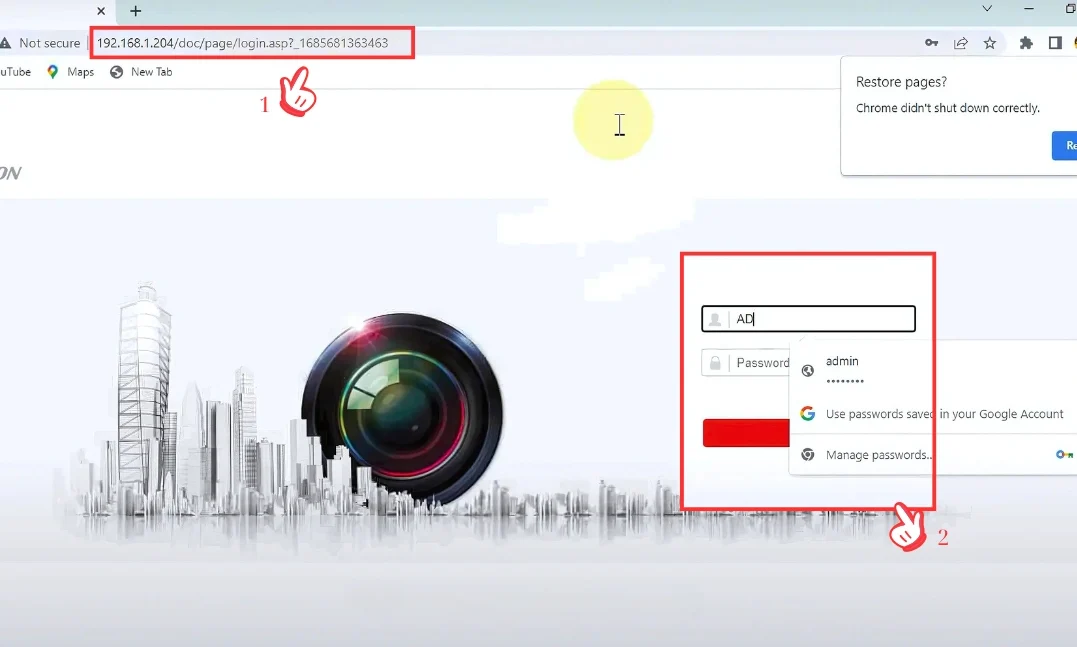 Truy cập vào địa chỉ IP của đầu ghi Hikvision