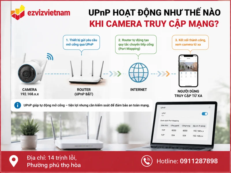 UPnP hoạt động như thế nào khi camera truy cập mạng?