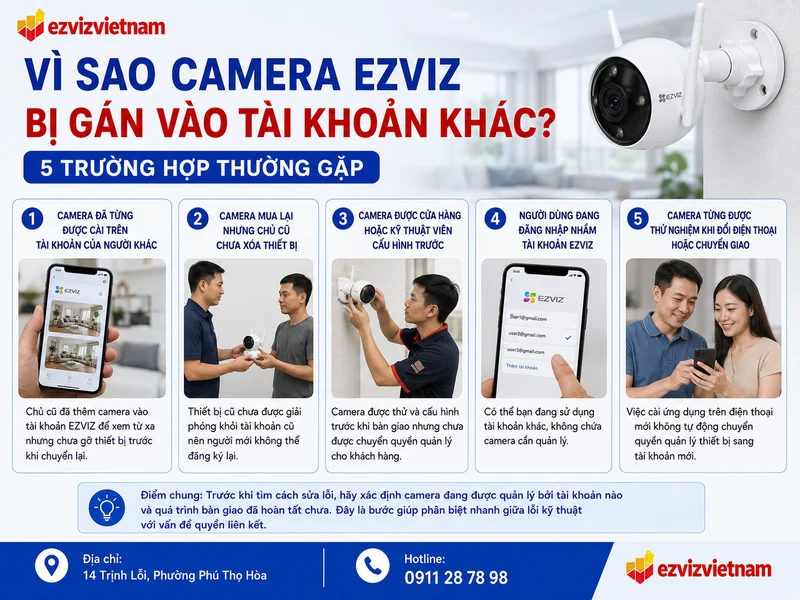 Vì sao camera Ezviz bị gán vào tài khoản khác? 5 trường hợp thường gặp