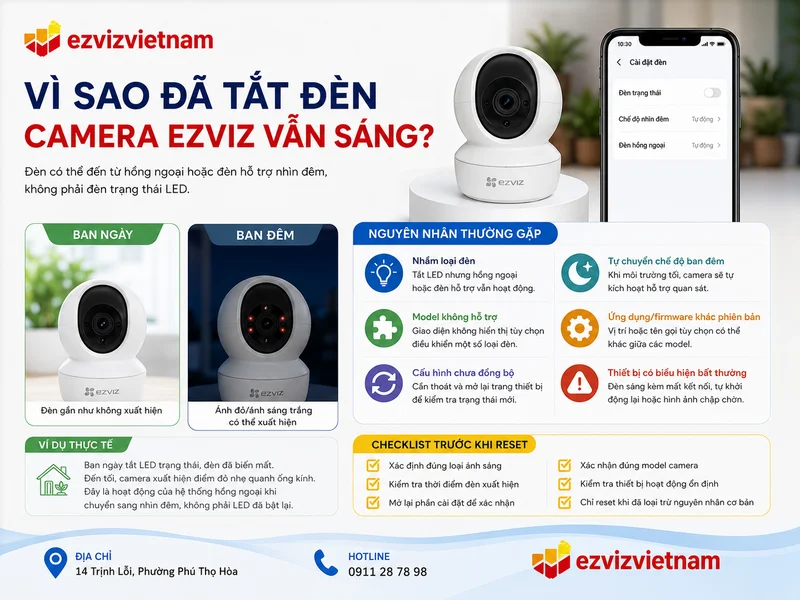 Vì sao đã tắt đèn nhưng camera Ezviz vẫn sáng?
