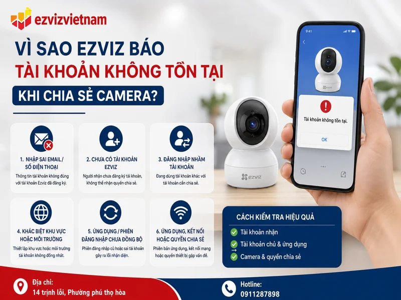 Vì sao Ezviz báo tài khoản không tồn tại khi chia sẻ camera?