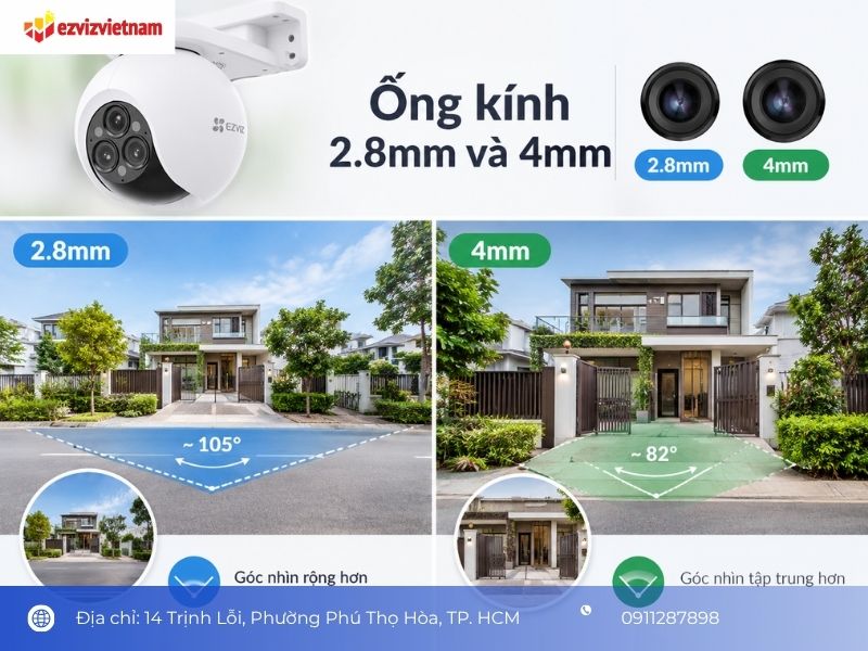 2.8mm và 4mm thay đổi khung hình như thế nào khi đặt cùng một vị trí?