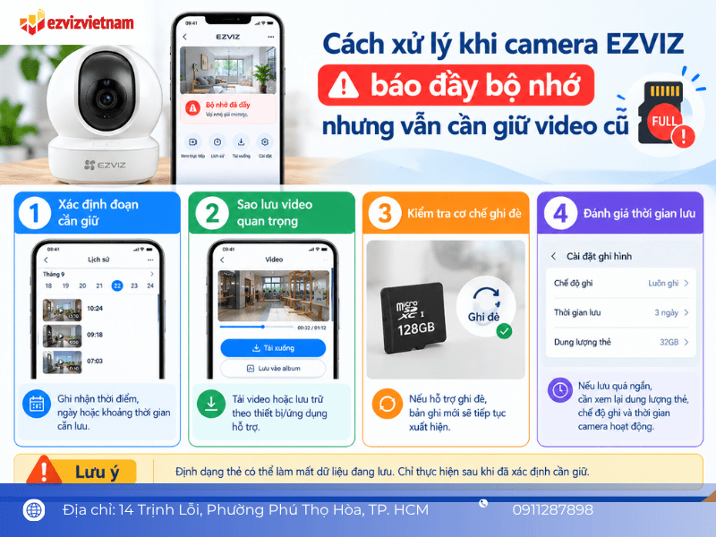 Cách xử lý khi camera EZVIZ báo đầy bộ nhớ nhưng vẫn cần giữ video cũ
