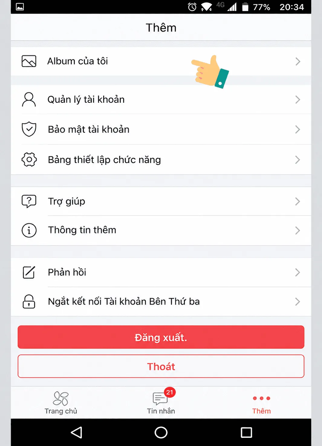 Chọn tiếp phần Album của tôi