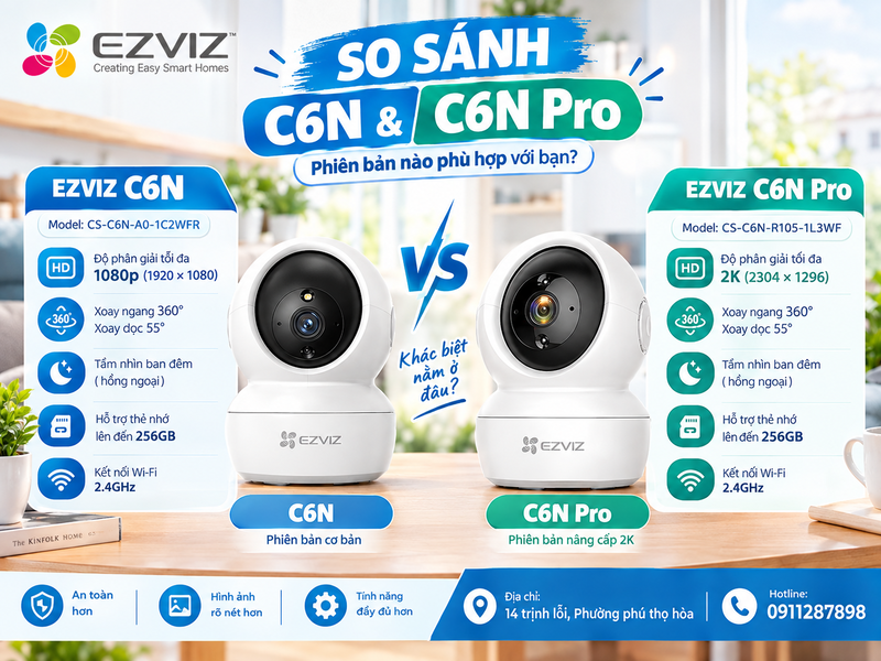 EZVIZ C6N và C6N Pro đang được so sánh là phiên bản nào?