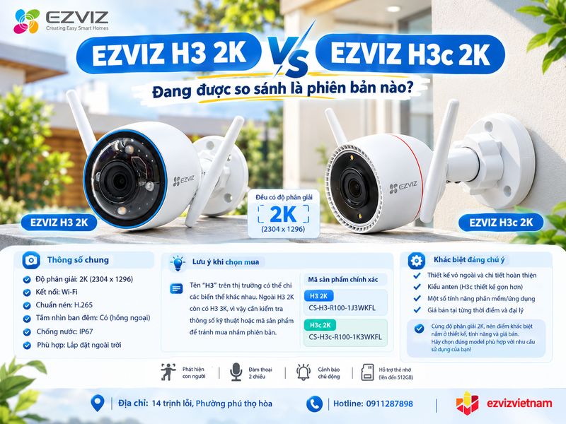 EZVIZ H3 và H3C đang được so sánh là phiên bản nào?