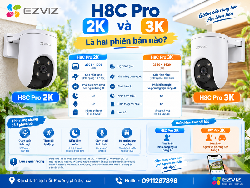 EZVIZ H8C Pro 2K và 3K là hai phiên bản nào?