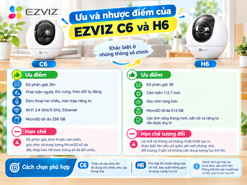 Ưu và nhược điểm của EZVIZ C6 và H6